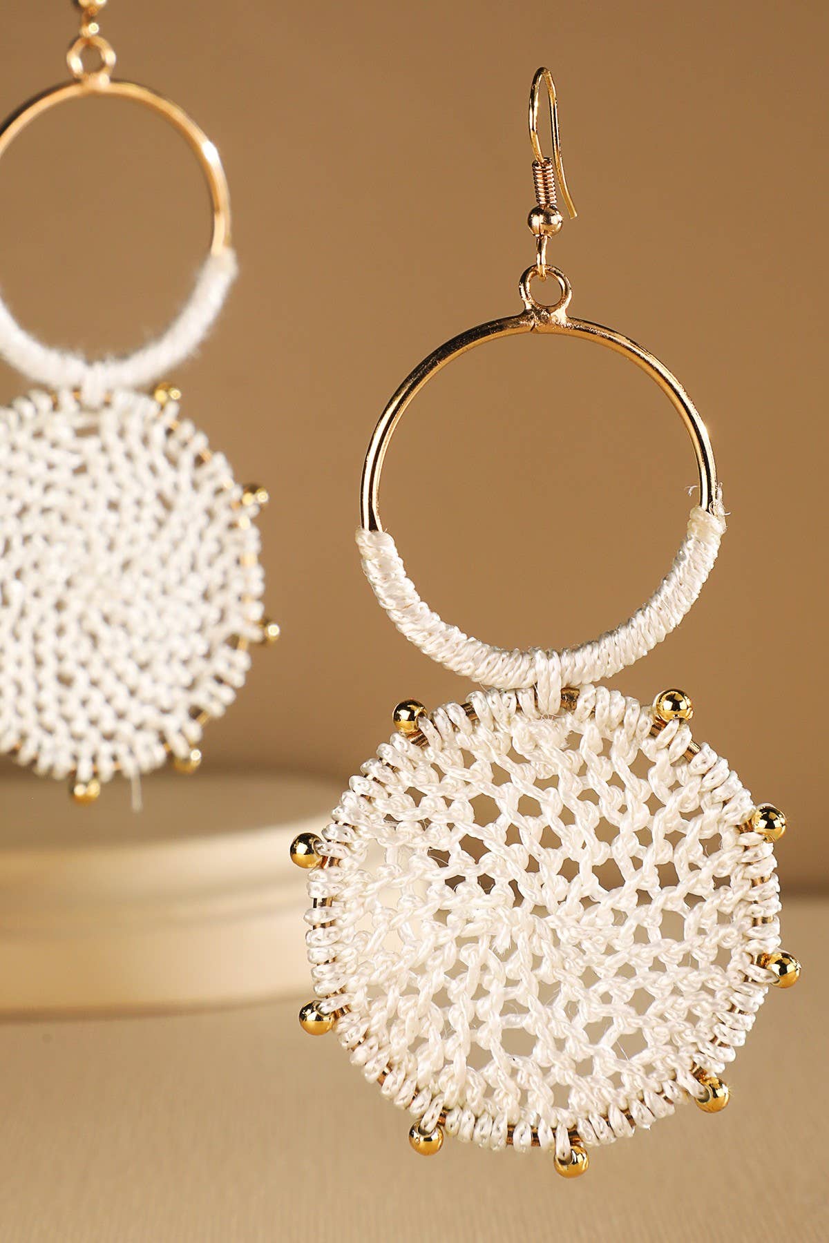 Rattan Knitted Round Tiers  Drop Earring