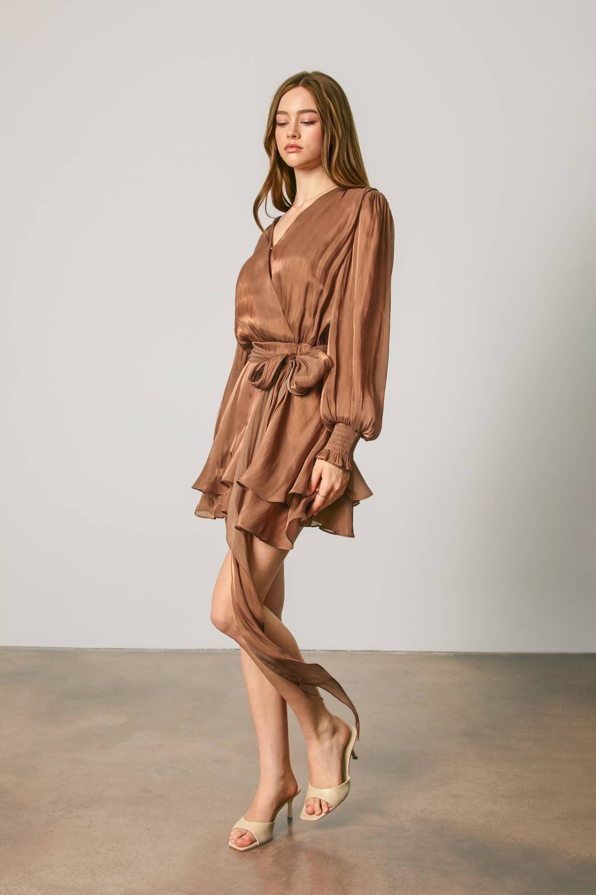 Shimmering Chiffon Surplice Mini Dress