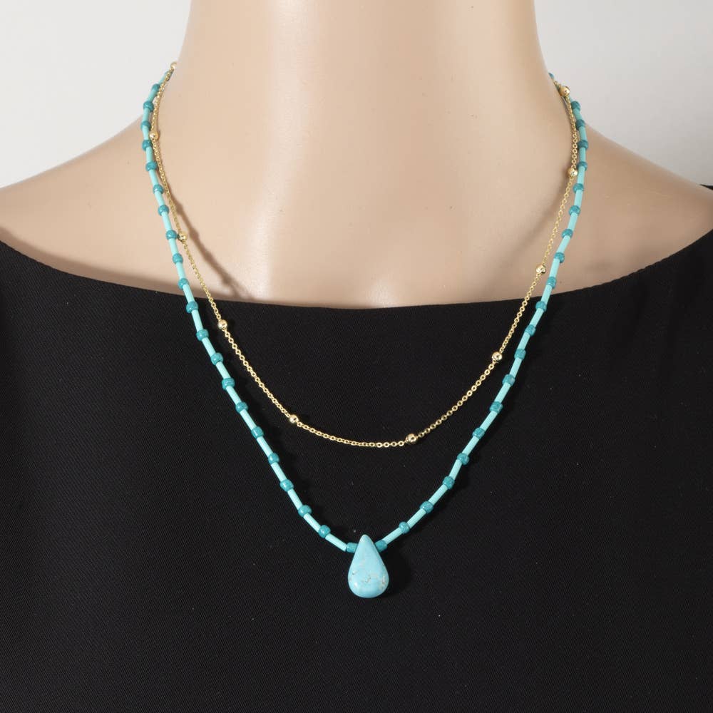 Allison Double Strand Turquoise Bead Pendant Necklace