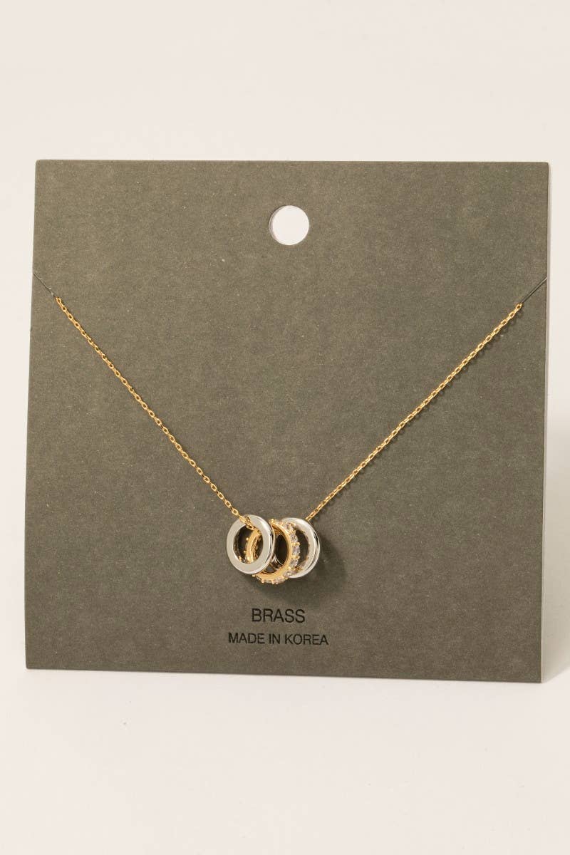 Allison Pave Two Tone Ring Charms Chain Necklace