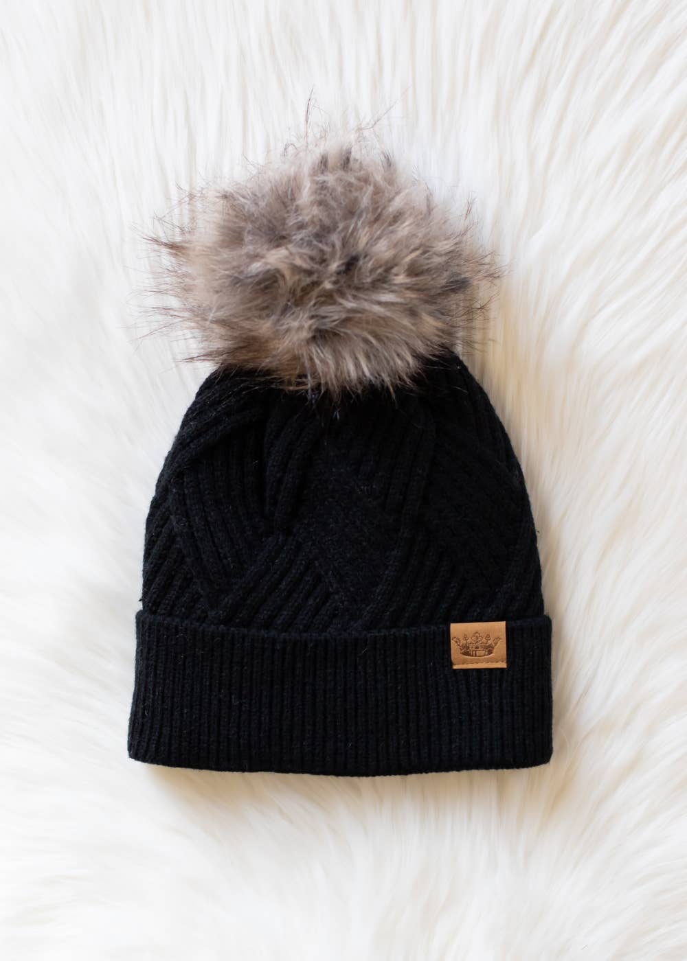 Wilbur Black Decorative Knit Pom Hat