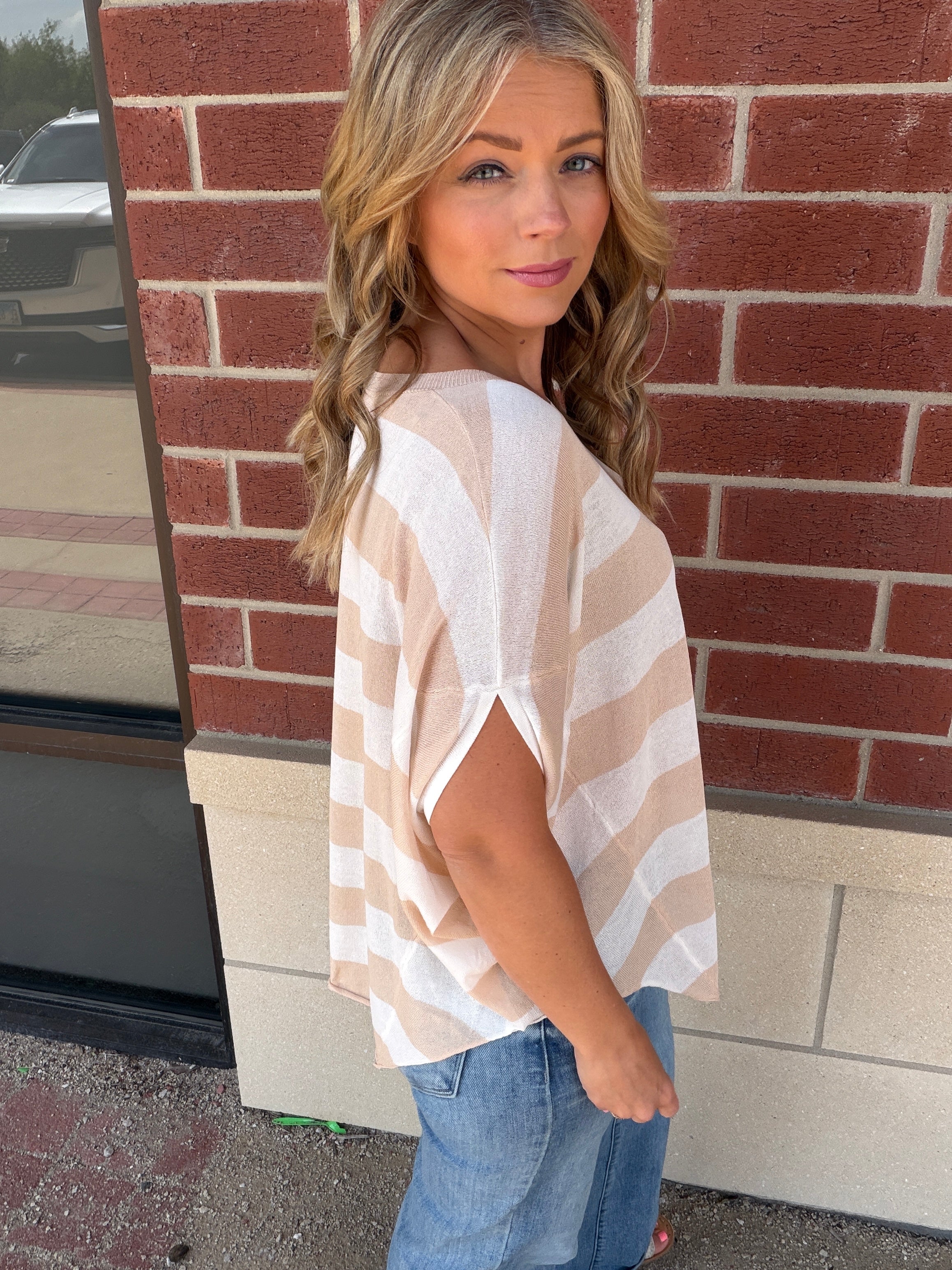 Helena Stripe Dolman Knit Top -Small Only!