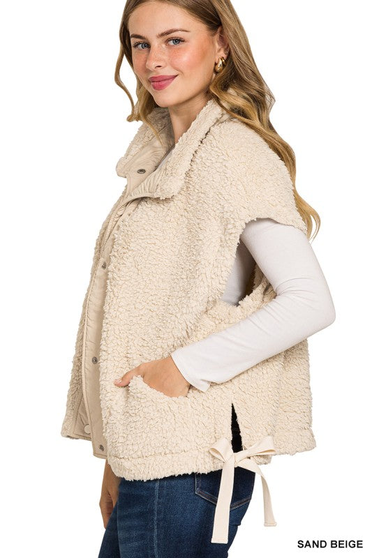 Gracie Sand Beige Sherpa Tie Vest