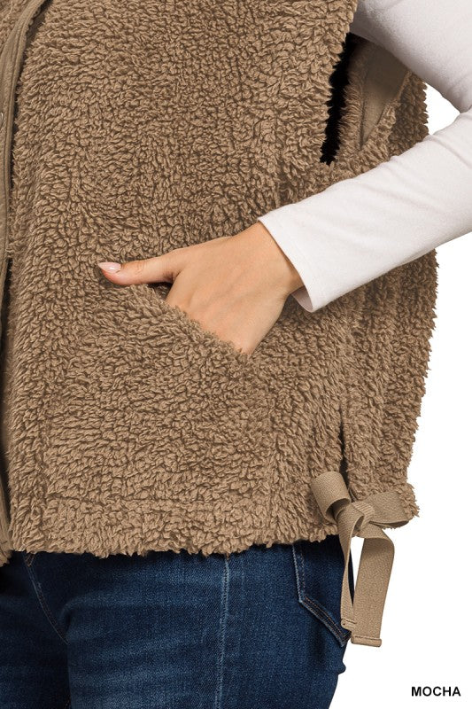 Gracie Mocha Sherpa Tie Vest
