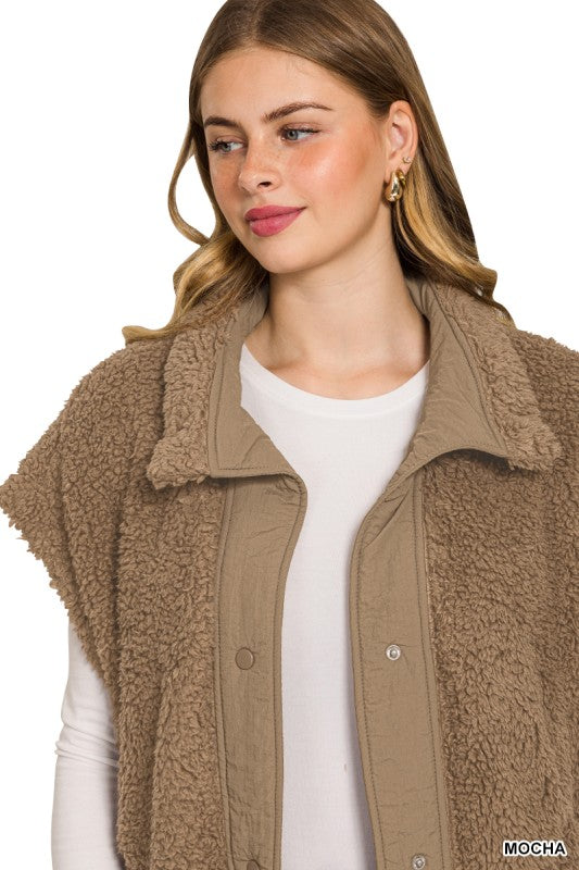 Gracie Mocha Sherpa Tie Vest