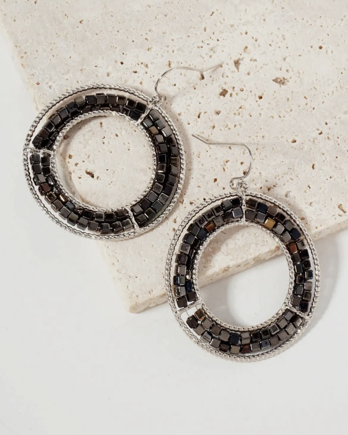 Yester Beaded Circle Drop Earrings