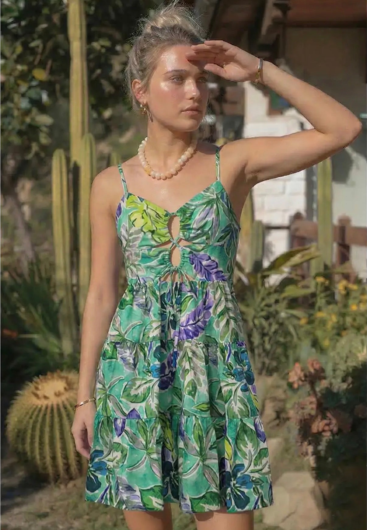 Barton Green Printed Cut Out Mini Dress PREORDER