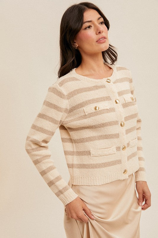 Loe Stripe Button Cardigan