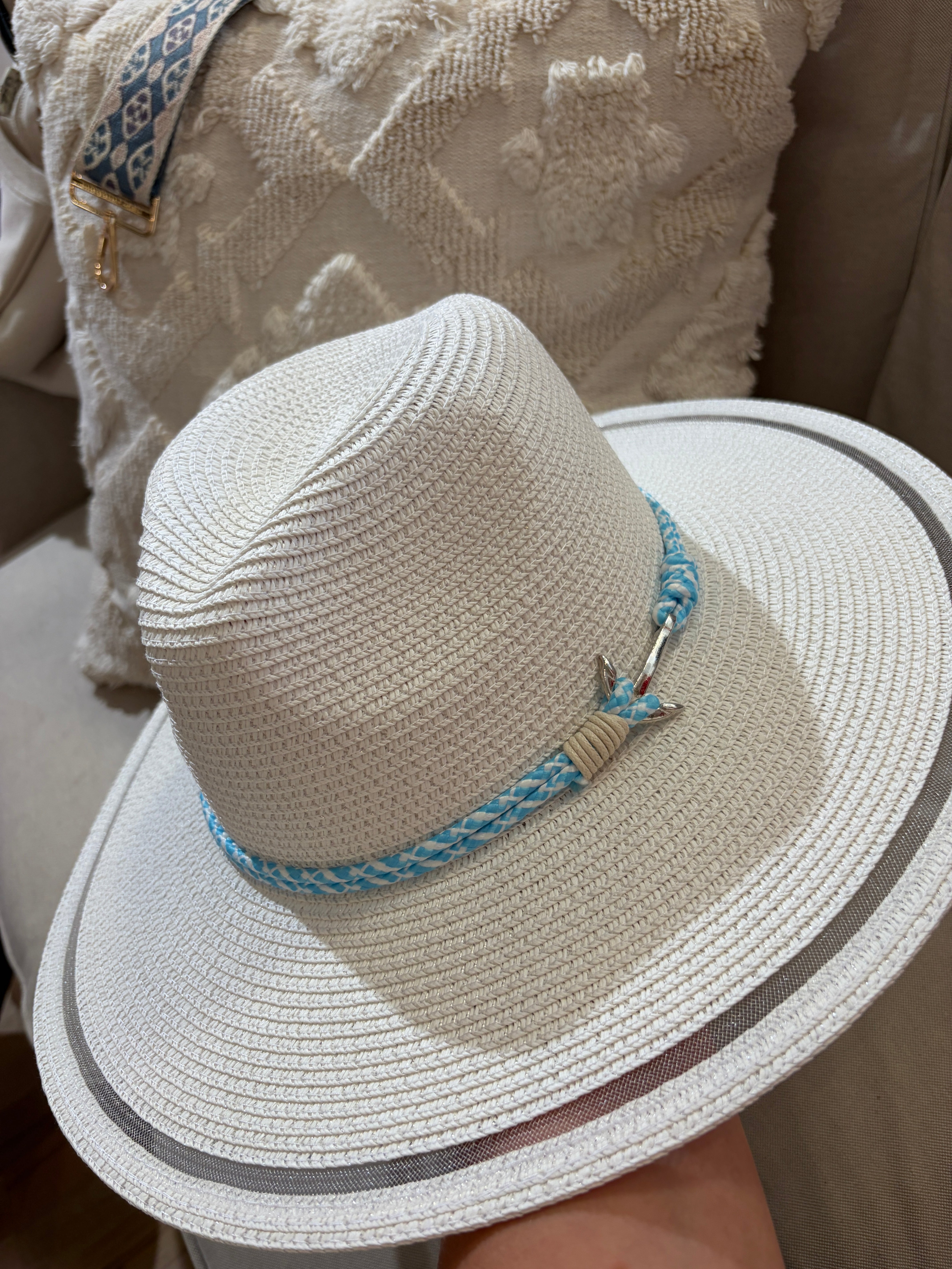 Ammie Striped Rope Flat Brim Straw Sun Hat FINAL SALE