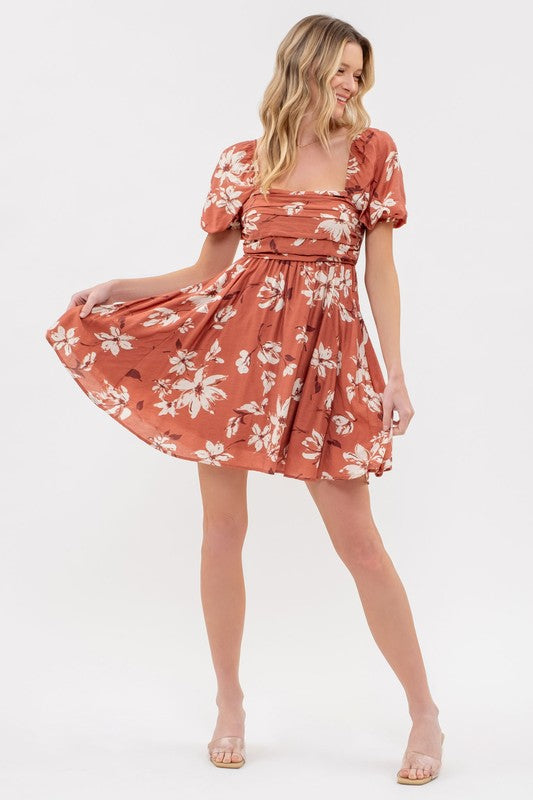 Abigail Floral Terracotta Mini Dress FINAL SALE