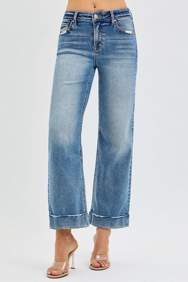 RISEN Vicki Mid Rise Crop Straight Jeans