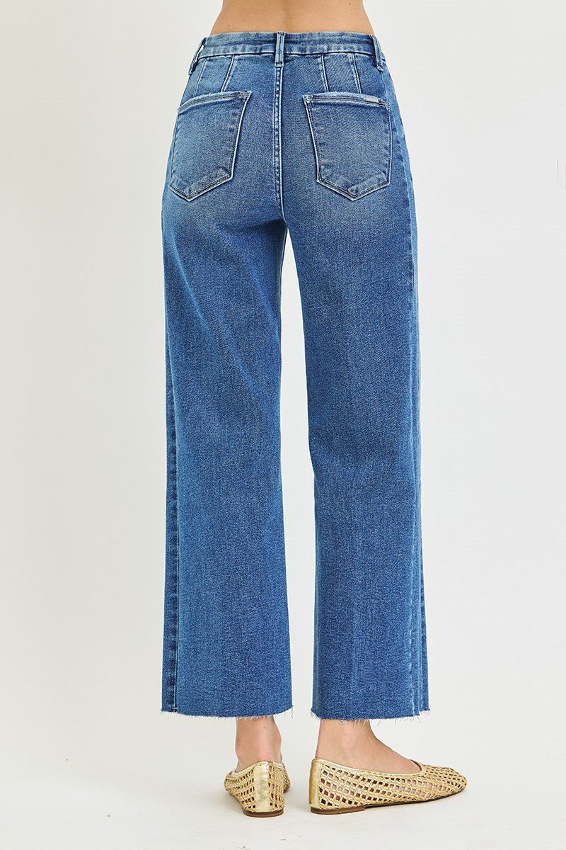 RISEN Becker High Rise Crop Wide Side Seam Detail Jeans PREORDER