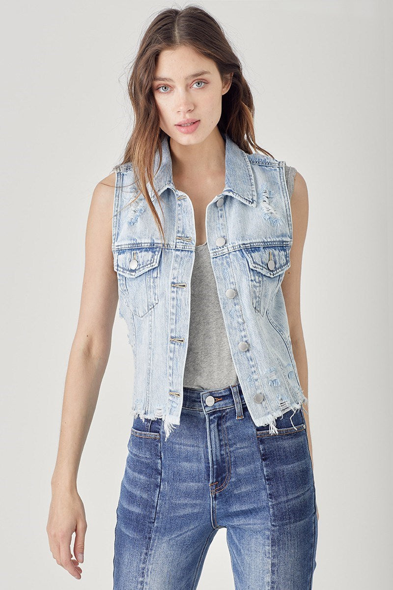 RISEN Distressed Denim Vest