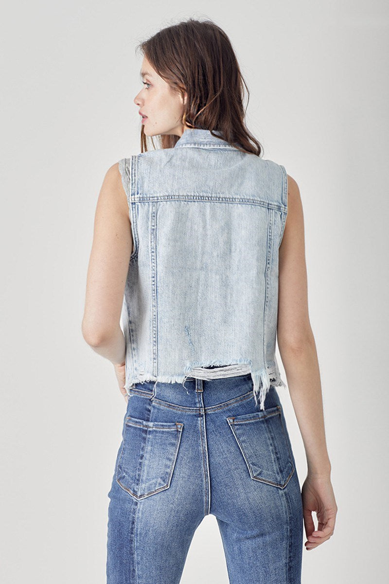 RISEN Distressed Denim Vest