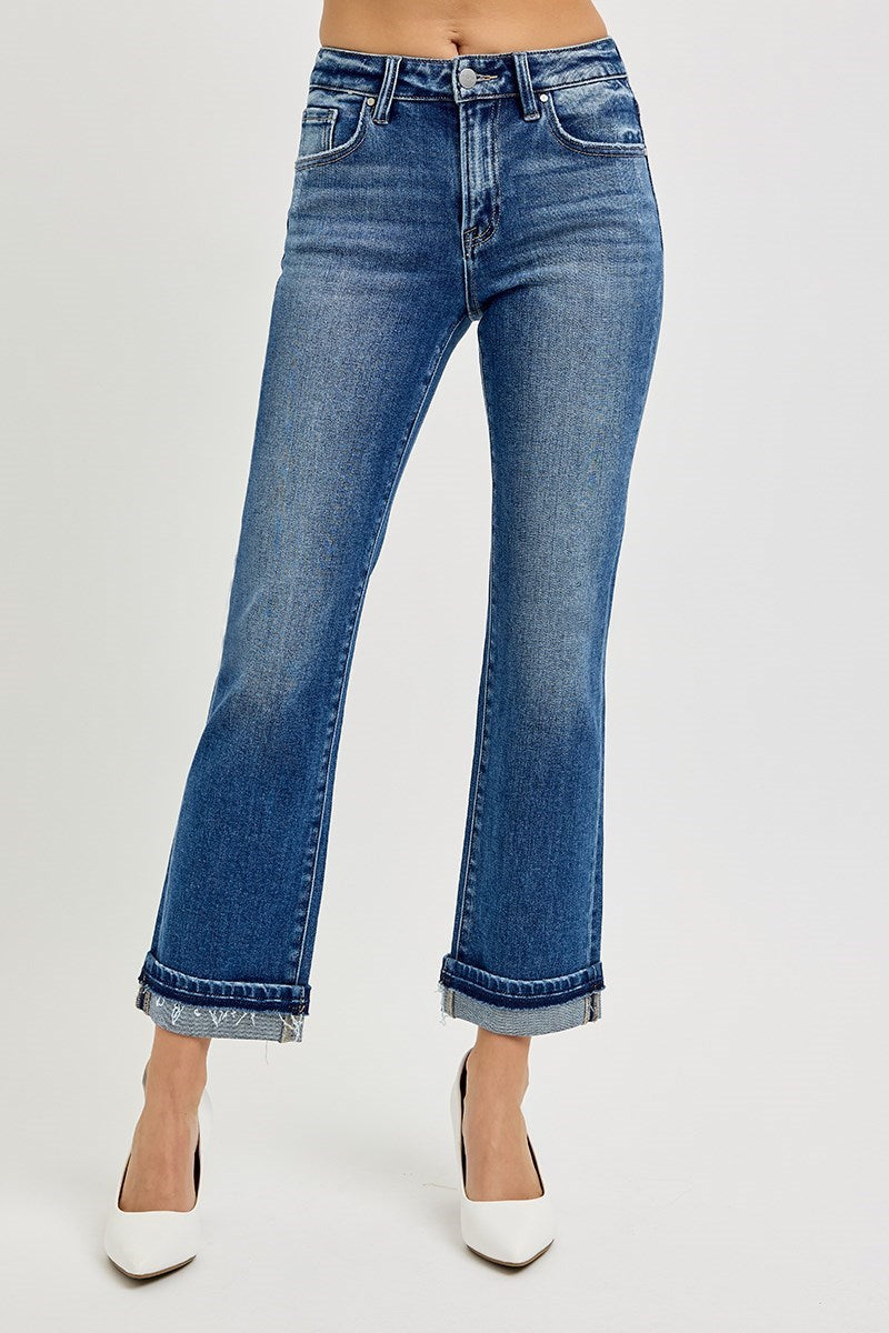 RISEN Velenia Mid Rise Ankle Straight Jeans with Cuff