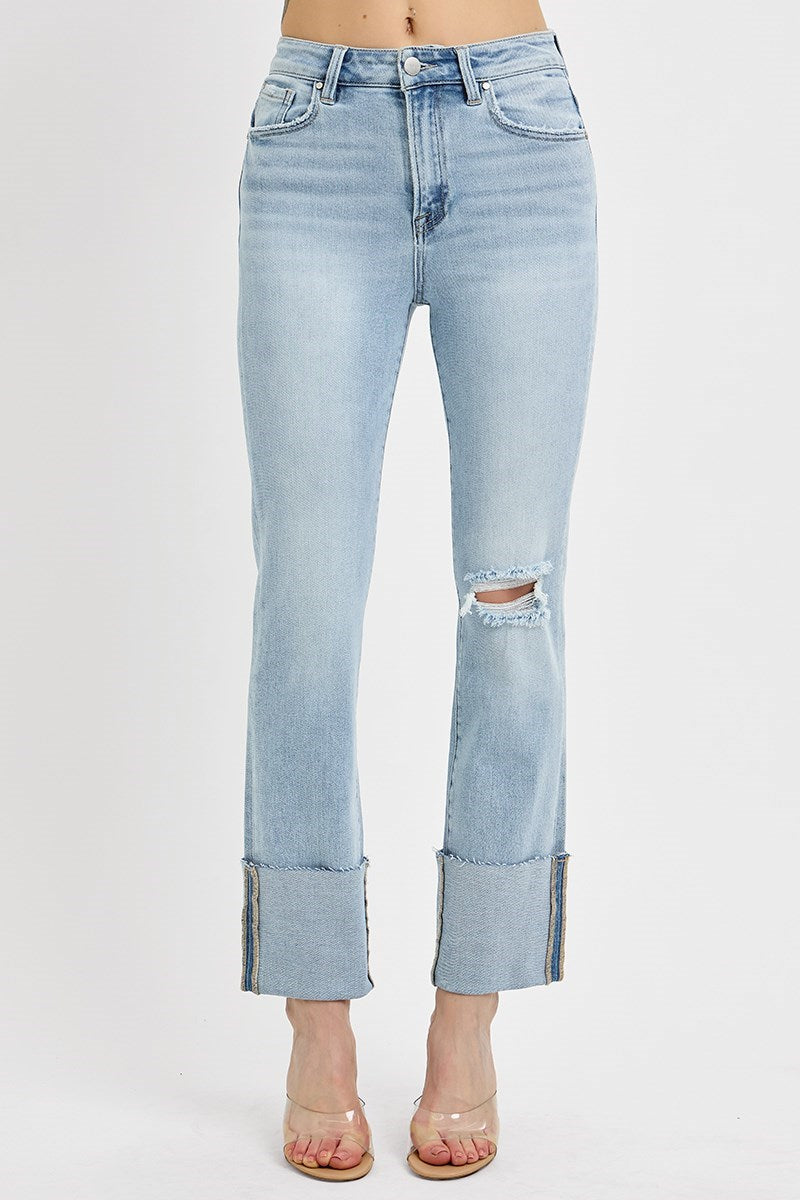 RISEN Bessie Cuffed High Rise Straight Jeans