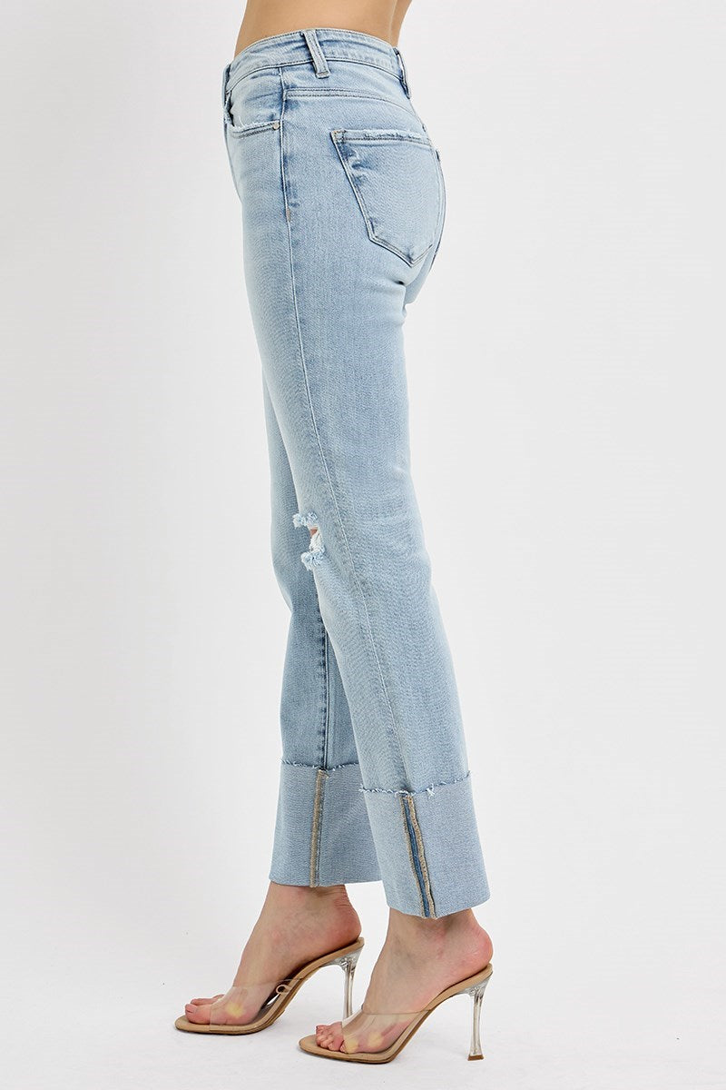 RISEN Bessie Cuffed High Rise Straight Jeans