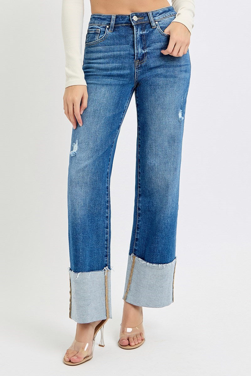 RISEN Wellington High Rise Wide Cuffed Jeans