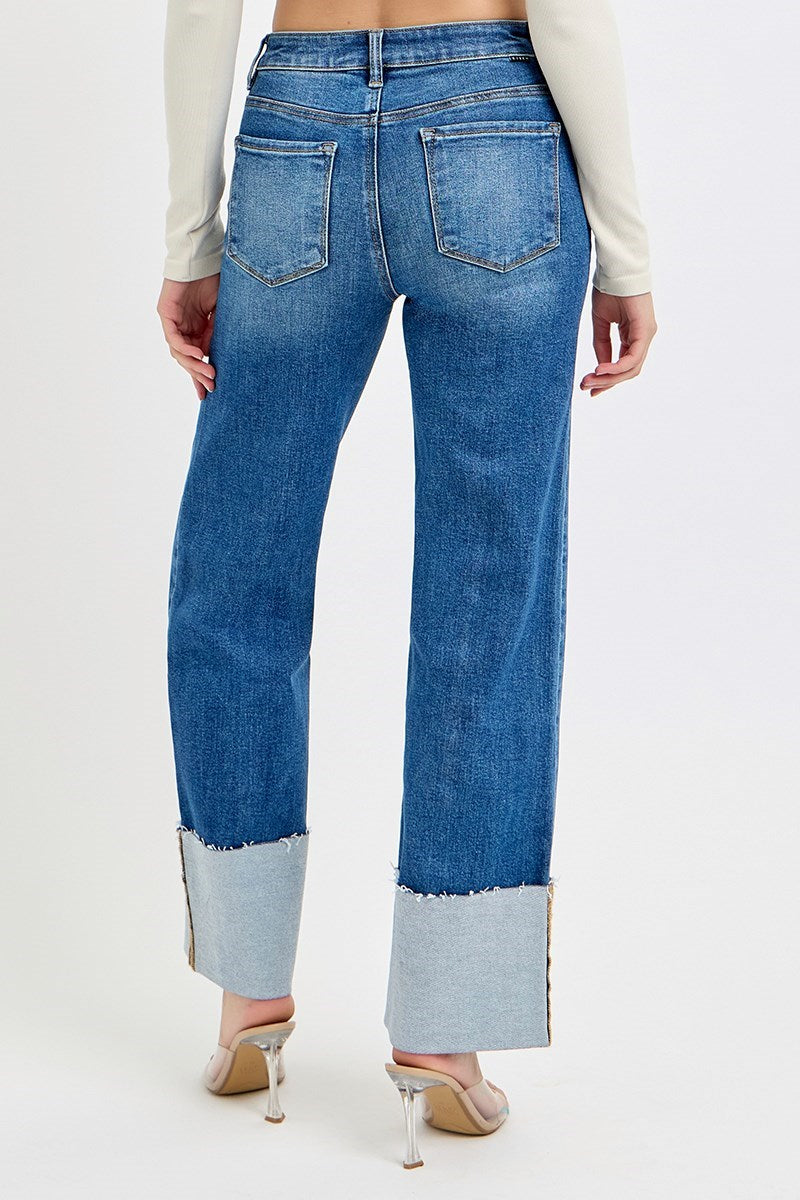 RISEN Wellington High Rise Wide Cuffed Jeans
