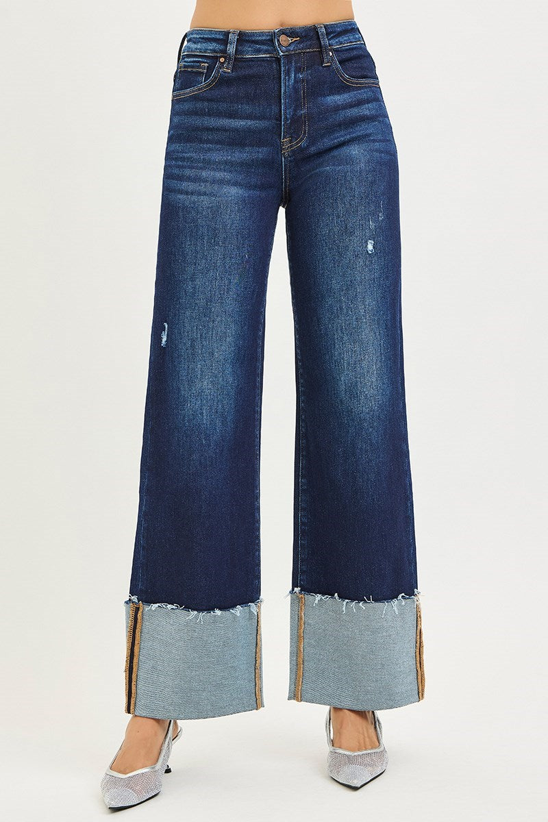 RISEN Wellington High Rise Wide Cuffed Jeans