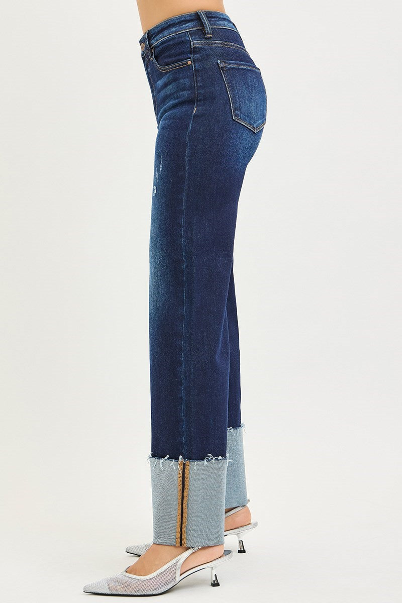 RISEN Wellington High Rise Wide Cuffed Jeans