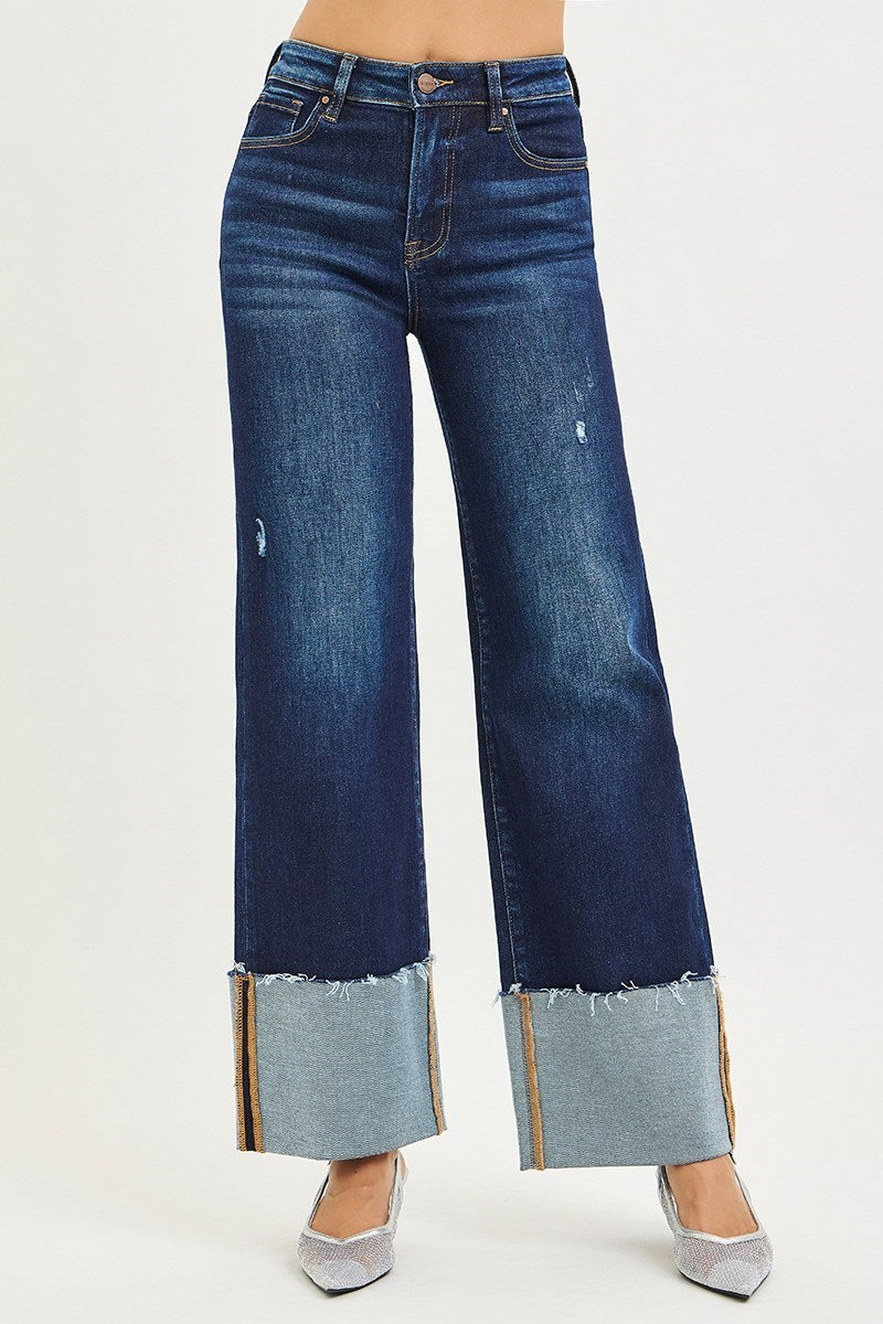 RISEN Wellington High Rise Wide Cuffed Jeans