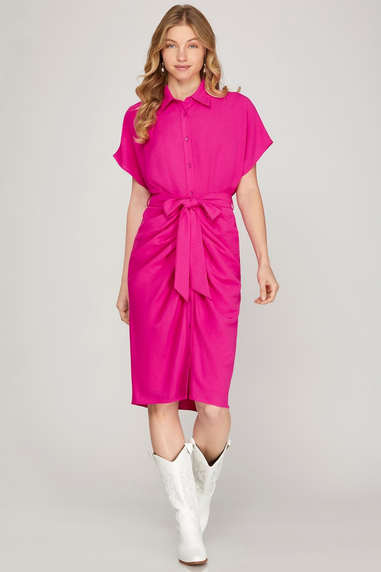 Murlin Ruched Midi Pink Dress