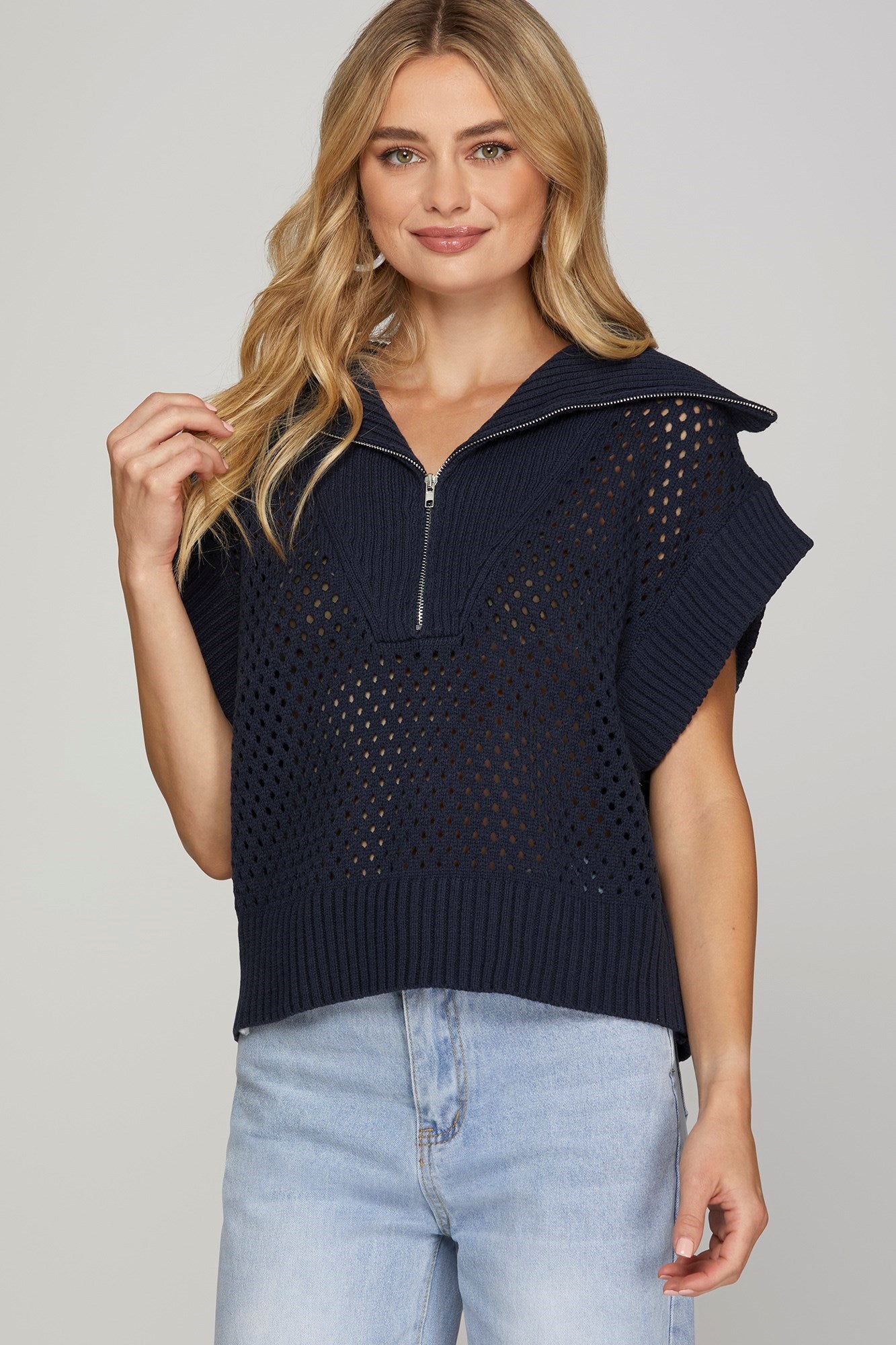 Lincoln Zip Sweater Navy Top