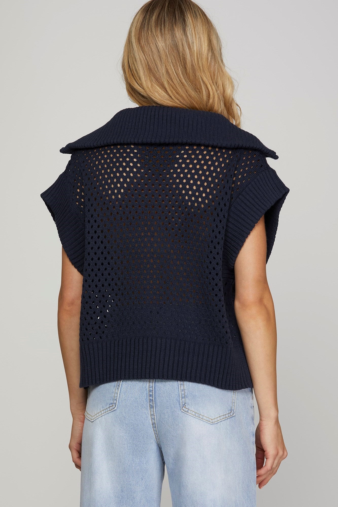 Lincoln Zip Sweater Navy Top