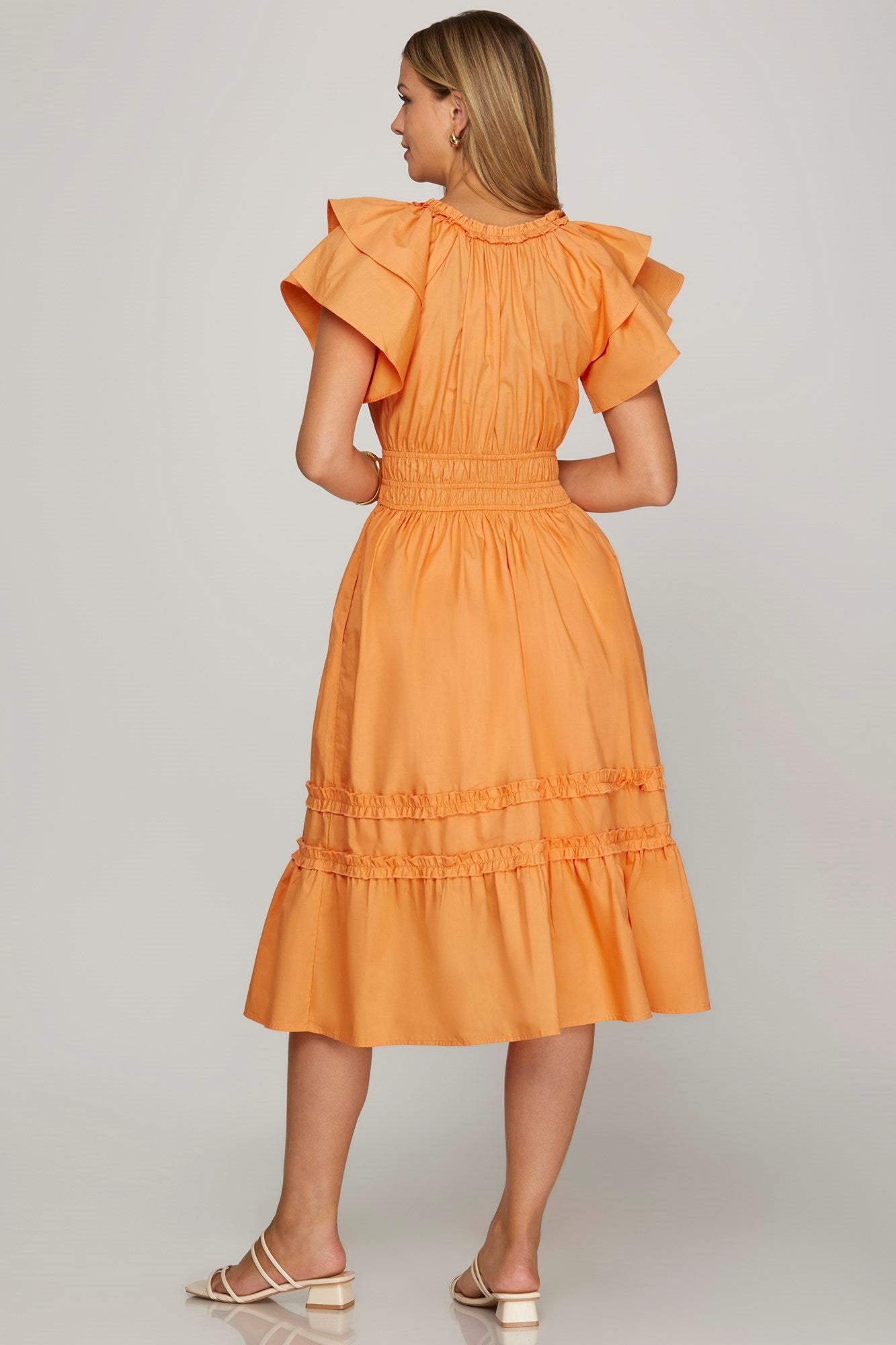 Mona Flutter Midi Orange Dress