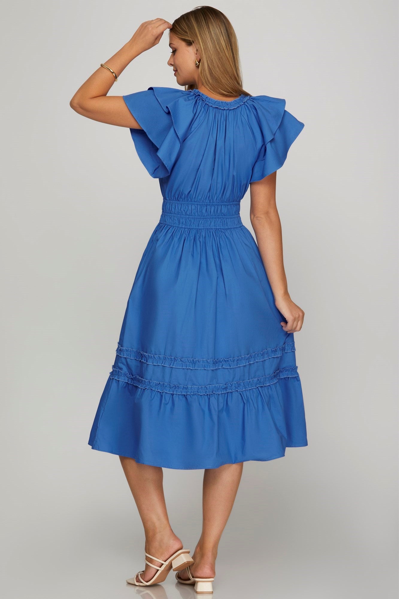 Mona Flutter Midi Blue Dress