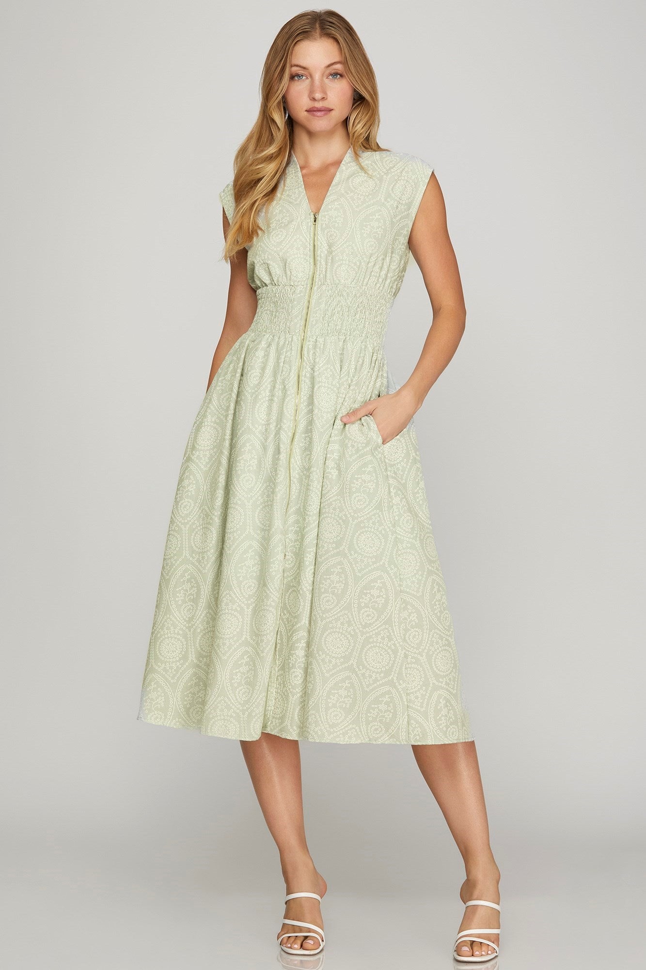 Lolan Sage Print Dress
