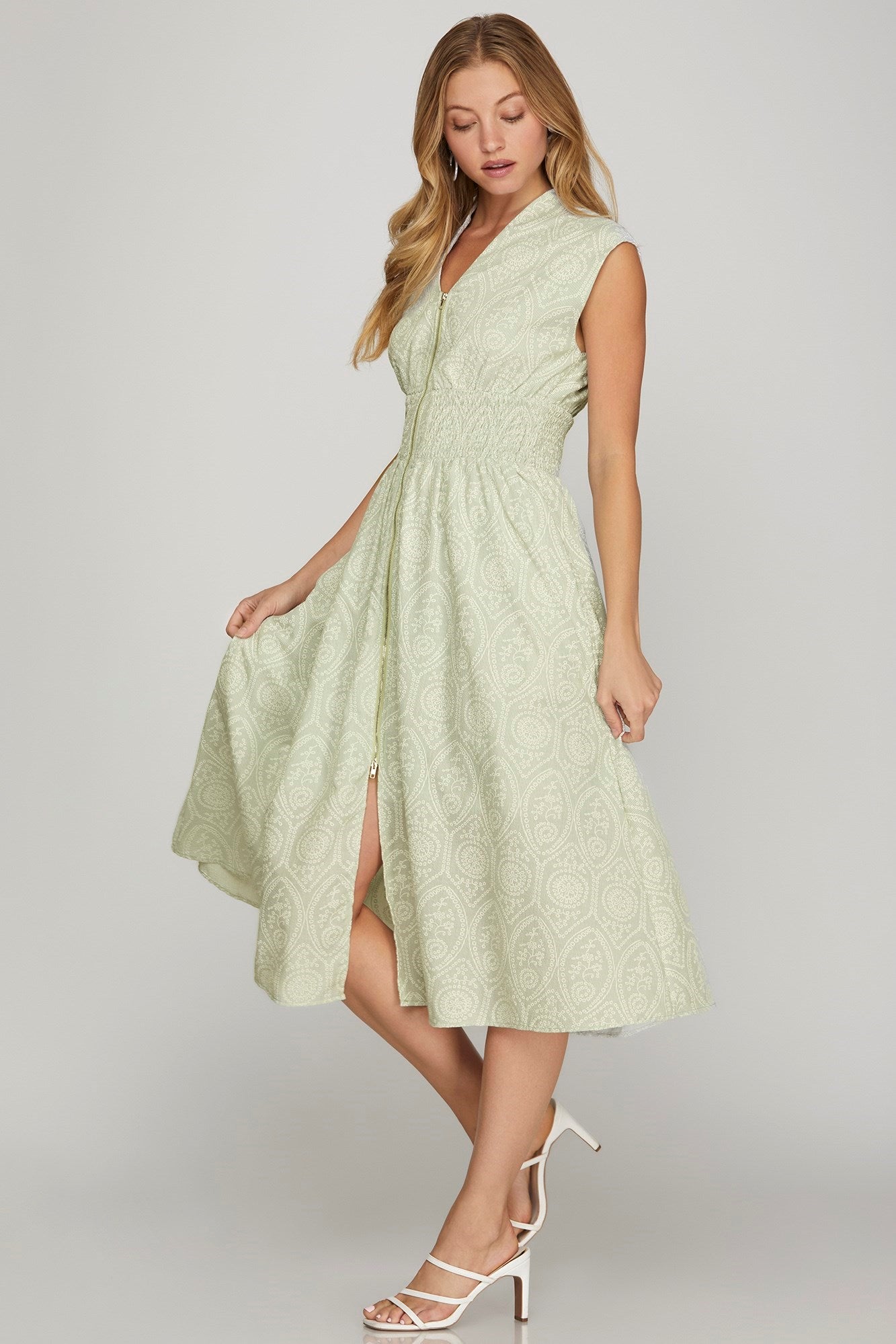 Lolan Sage Print Dress