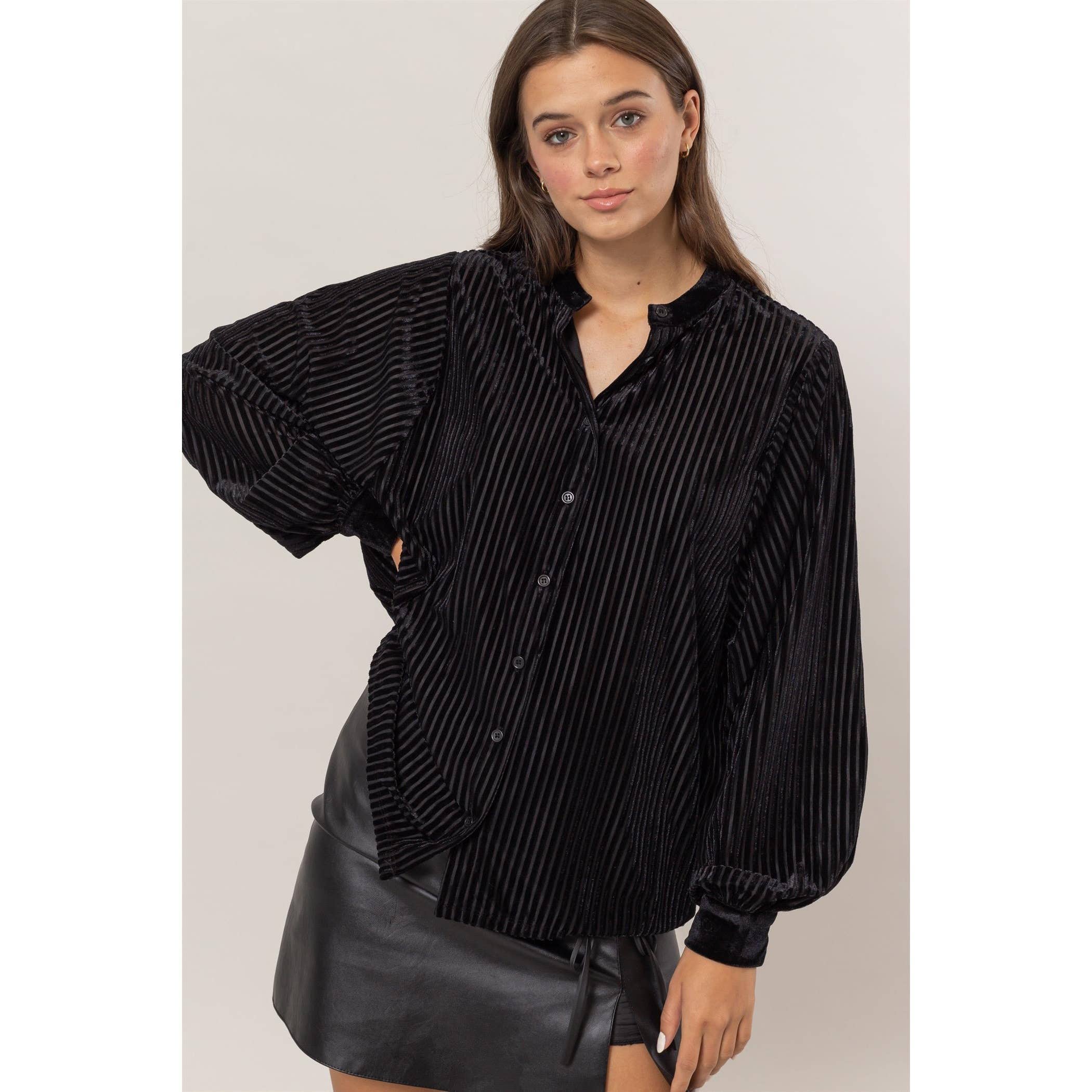Vorheiss Velvet Striped Blouse FINAL SALE