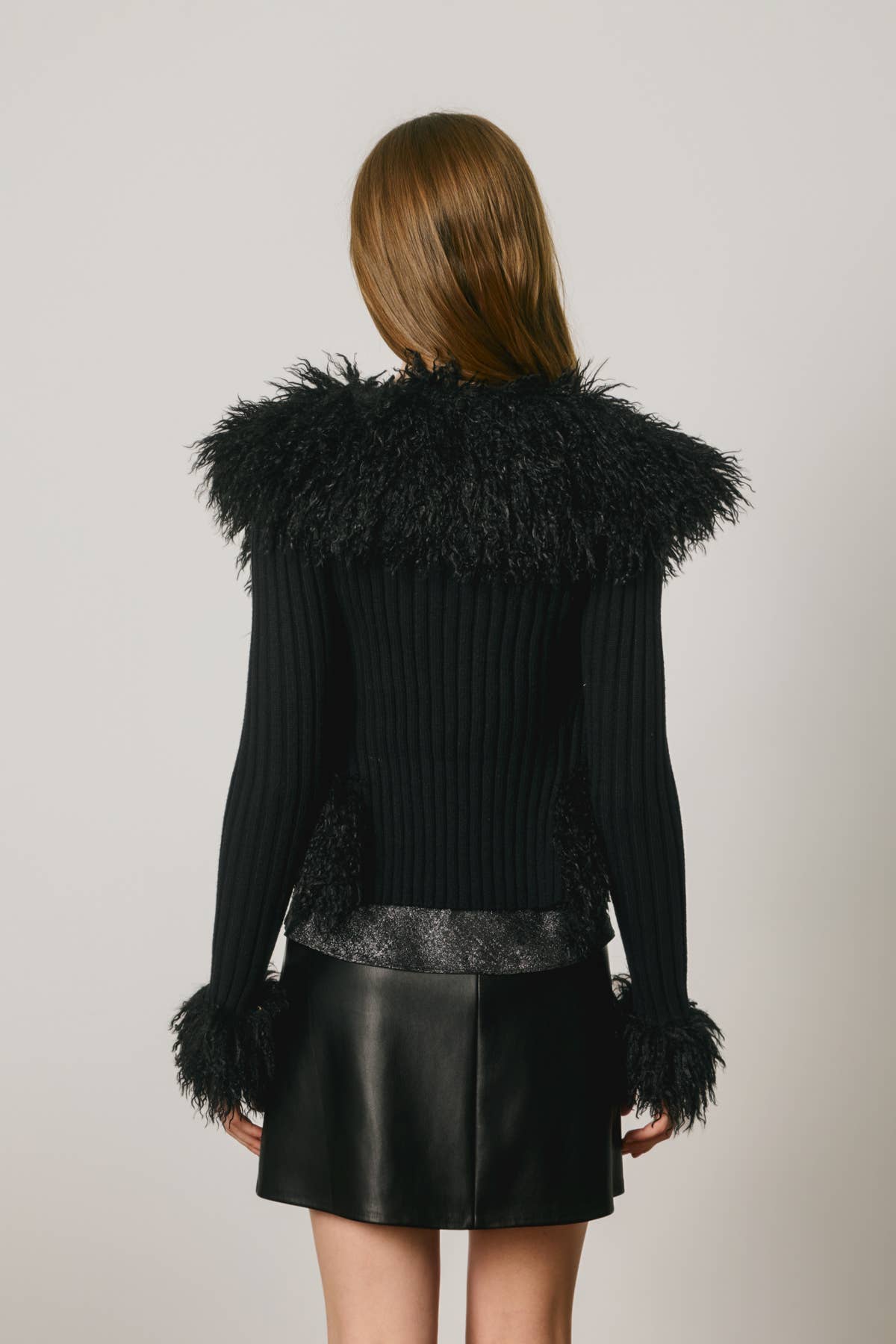 Reva Faux Fur Trim Zip Up Knit Cardigan