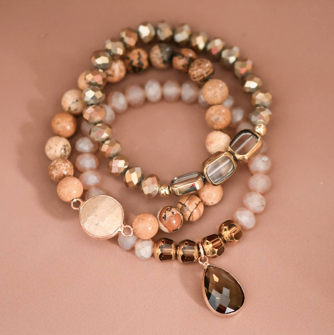 Aidan Boho Beaded Bracelet Set with Mixed Natural Stones