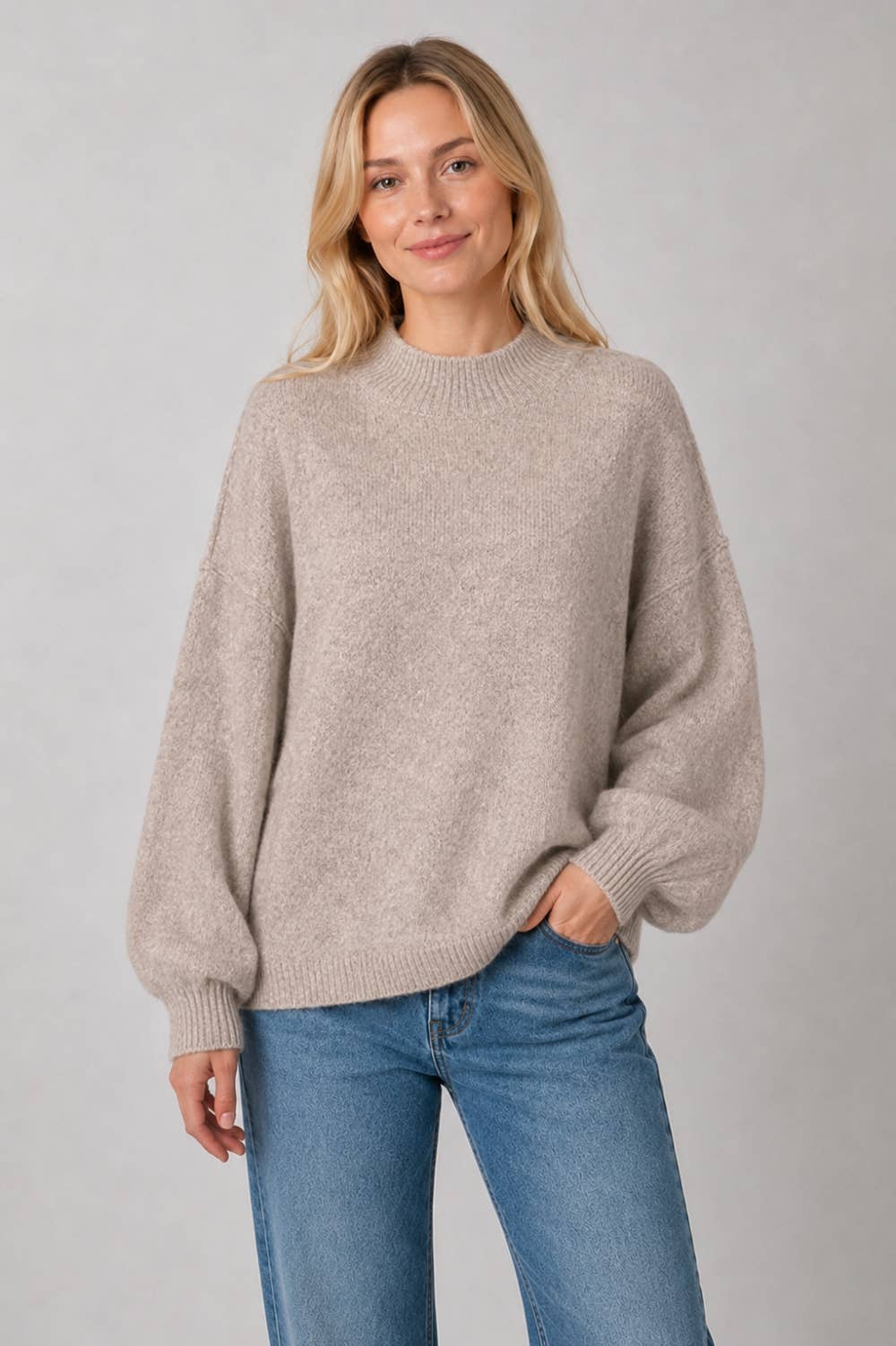 Brenna Balloon Sleeve Mock Neck Sweater