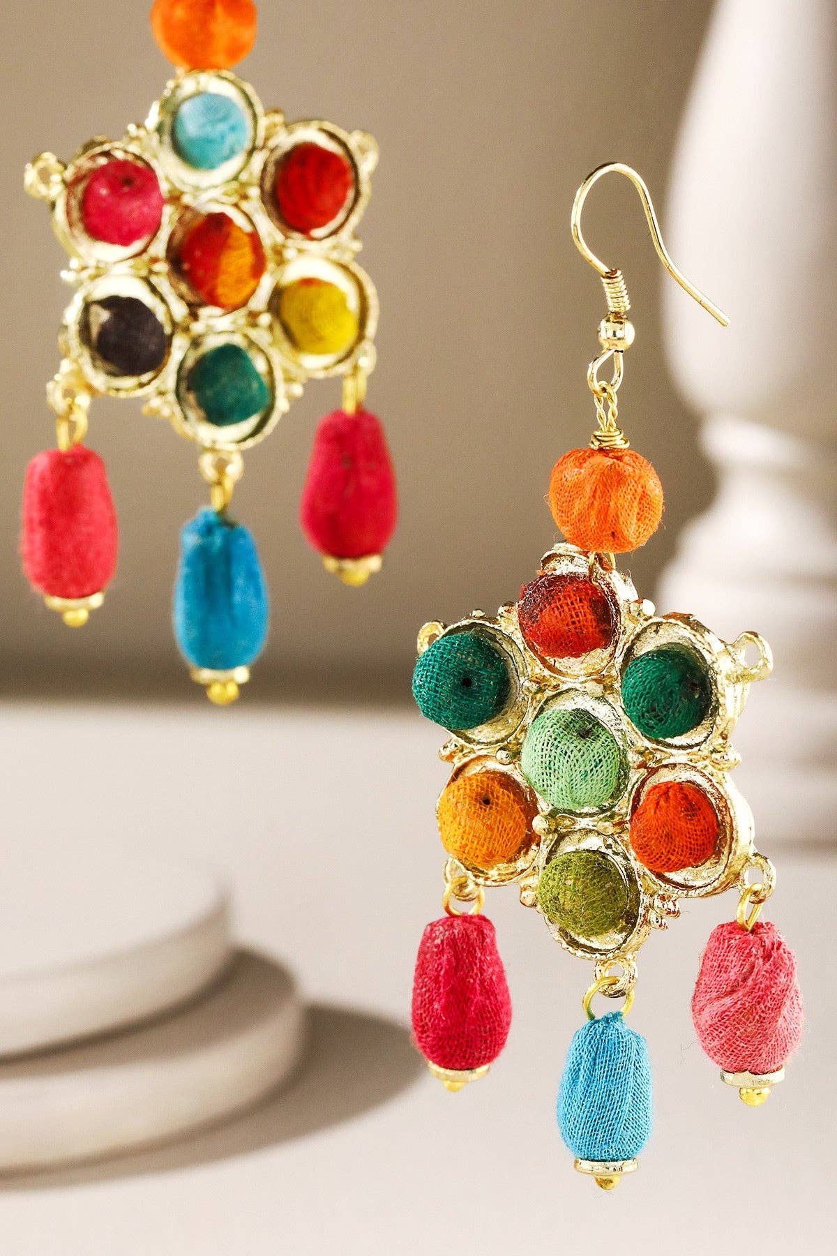 Handmade Cotton Beaded Dangle Drop Earring