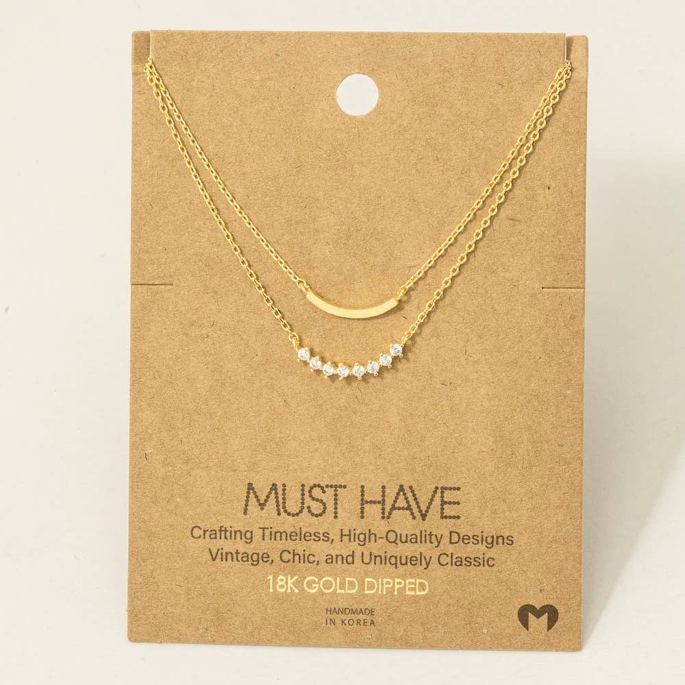 Angeka Layered Rhinestone Curved Bar Necklace