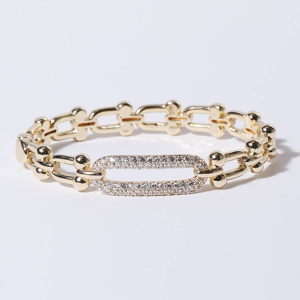 Darby Linked Chain Pave Bar Bangle Bracelet