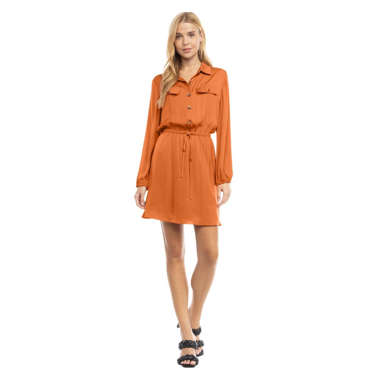 Lapel Collar Flap Pocket Dress