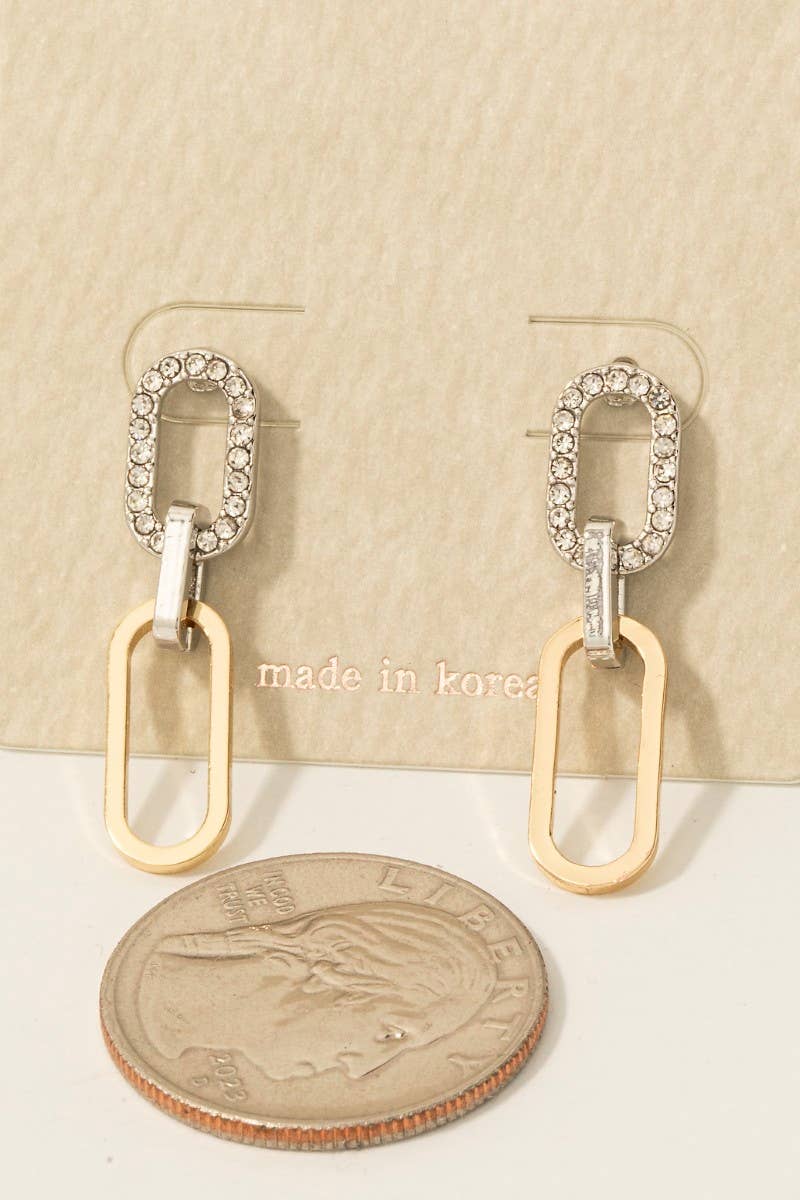 Austin Two Tone Pave Oval Chain Dangle Earrings