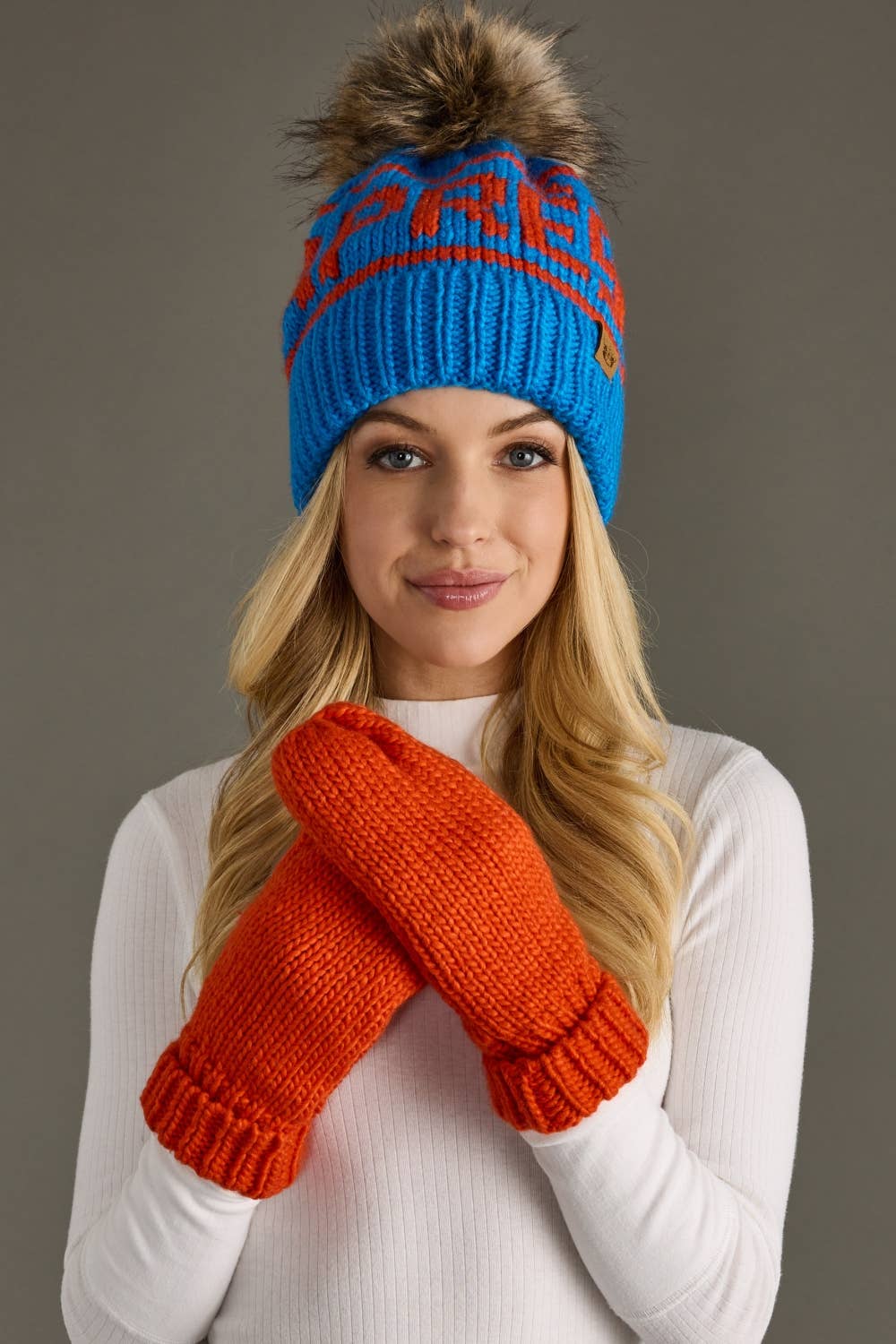 Lede Blue & Orange Apres Pom Hat