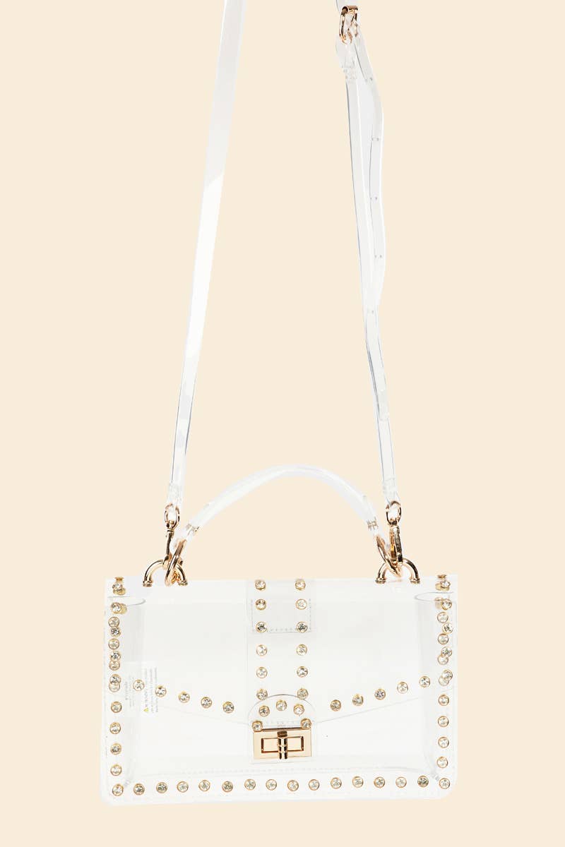 Sartin Transparent Rectangle Rhinestone Trim Bag