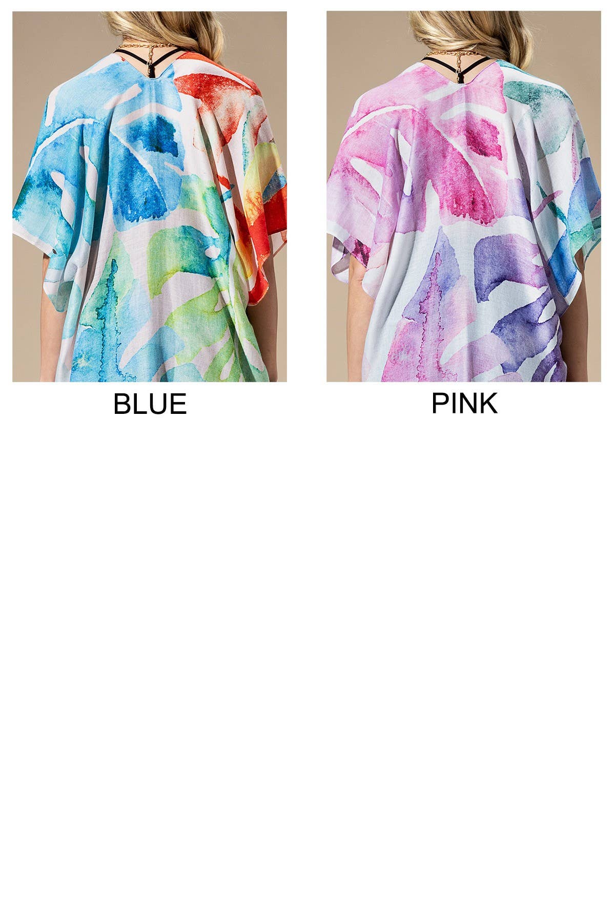 Hillary Watercolor Leaves Print Kimono