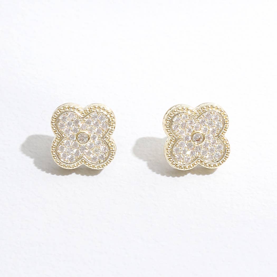 Nubert Gold Tone Outline CZ Pave Clover Post Earrings