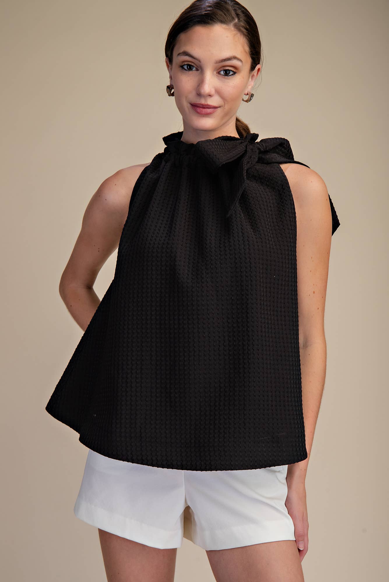 Mel Ruffle Neck Tie Sleeveless Top