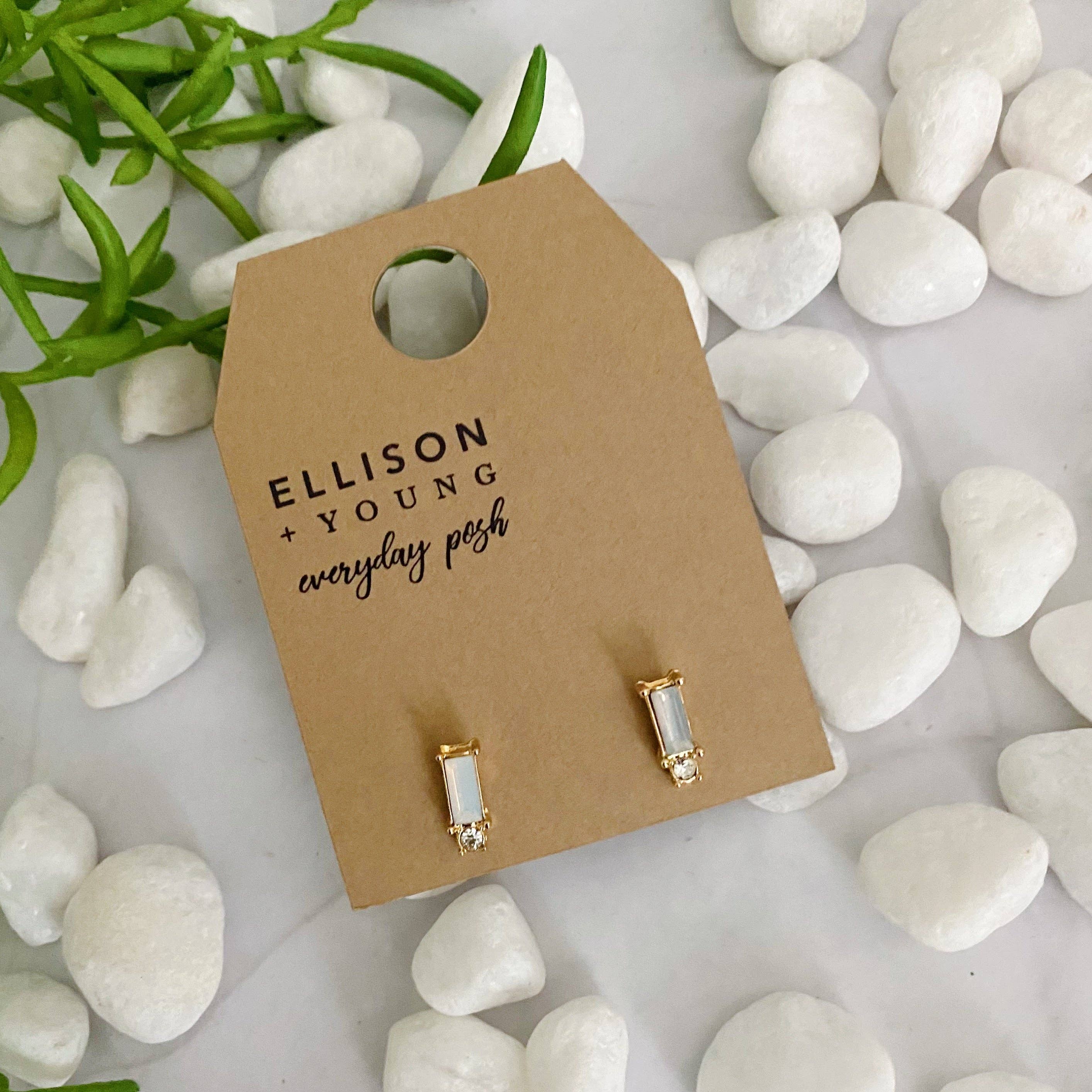 Dulles Baguette Cut Stone Stud Earrings