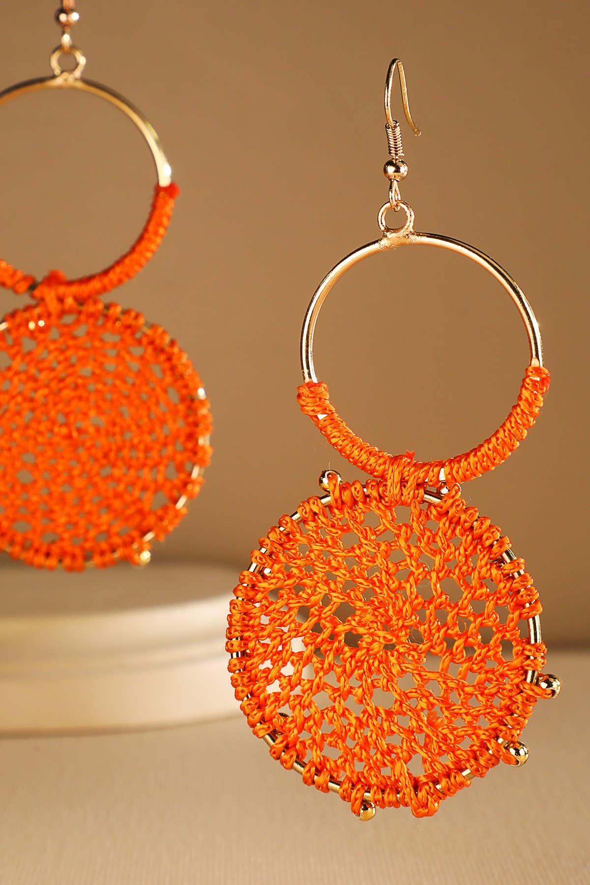 Rattan Knitted Round Tiers  Drop Earring