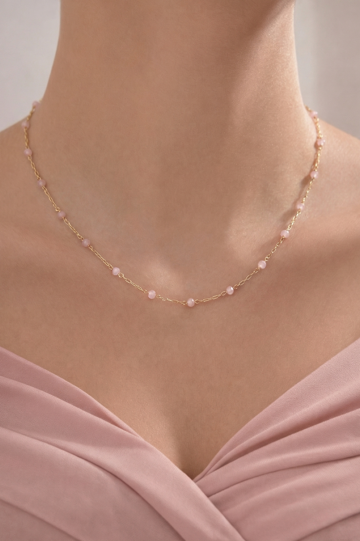 Della Pink Beaded Link Chain Necklace